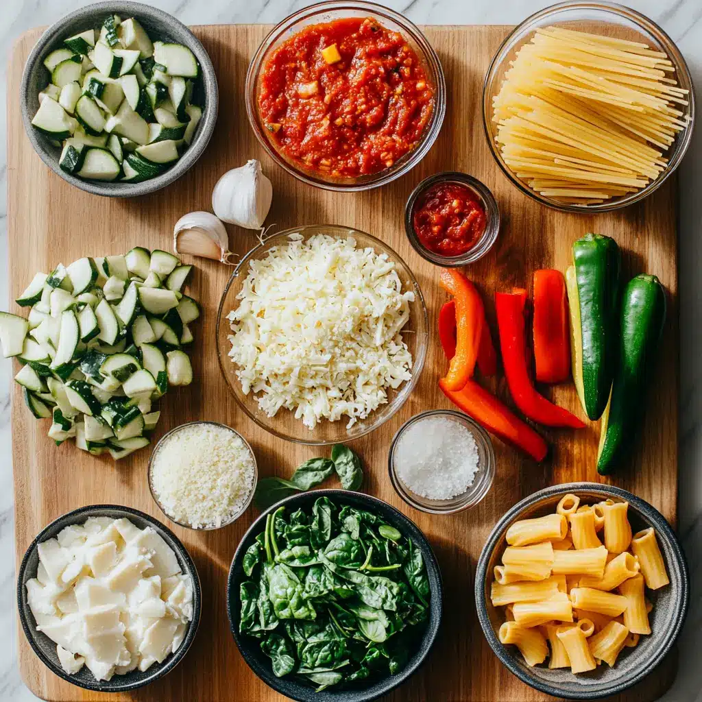 LOADED VEGGIE BAKED ZITI centered hero view, clean and uncluttered