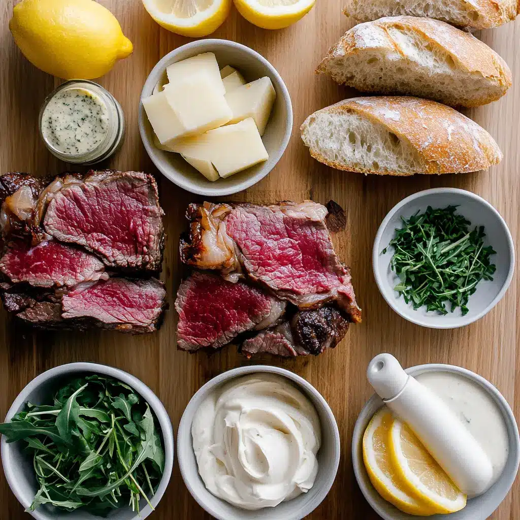 PRIME RIB STEAK SANDWICHES centered hero view, clean and uncluttered