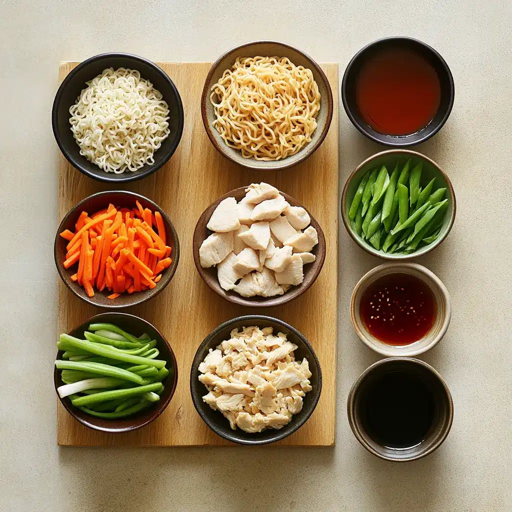 QUICK TASTY CHICKEN RAMEN STIR FRY vibrant plated stir fry on white napkin clear water glass