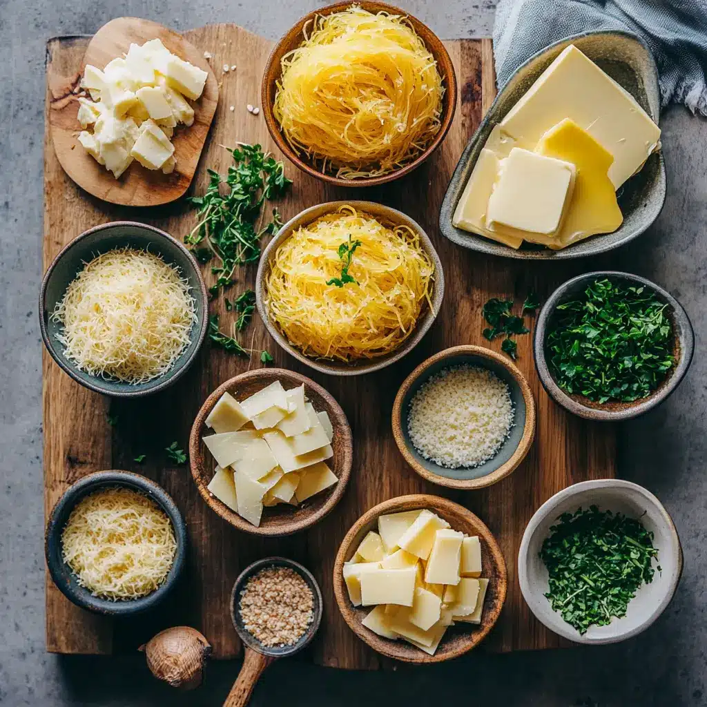 SPAGHETTI SQUASH AU GRATIN centered hero view, clean and uncluttered