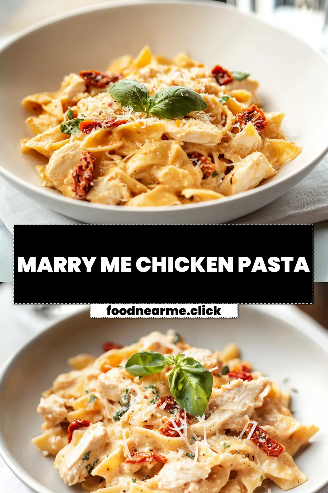 Marry Me Chicken Pasta: Quick and Irresistible Delight 3 MARRY ME CHICKEN PASTA creamy pasta with shredded chicken sun-dried tomatoes basil in warm glow_pin