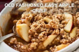 OLD FASHIONED EASY APPLE CRISP centered hero view, clean and uncluttered