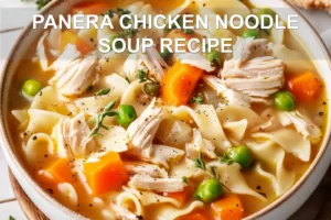 PANERA CHICKEN NOODLE SOUP RECIPE centered hero view, clean and uncluttered
