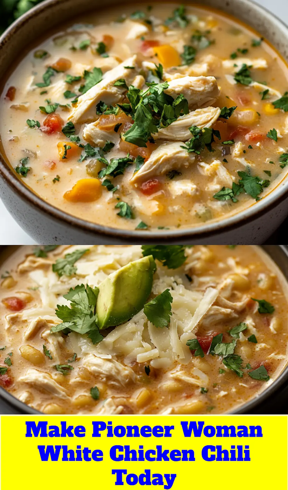 PIONEER WOMAN WHITE CHICKEN CHILI centered hero view, clean and uncluttered_pin