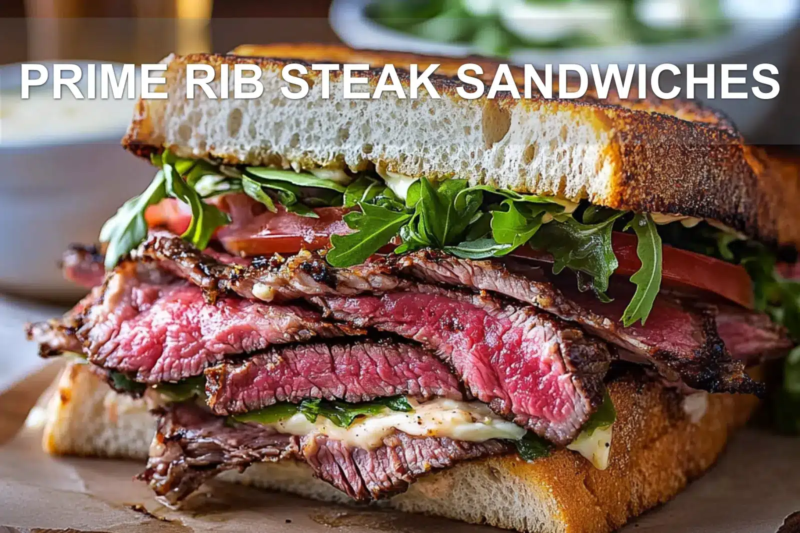 PRIME RIB STEAK SANDWICHES centered hero view, clean and uncluttered