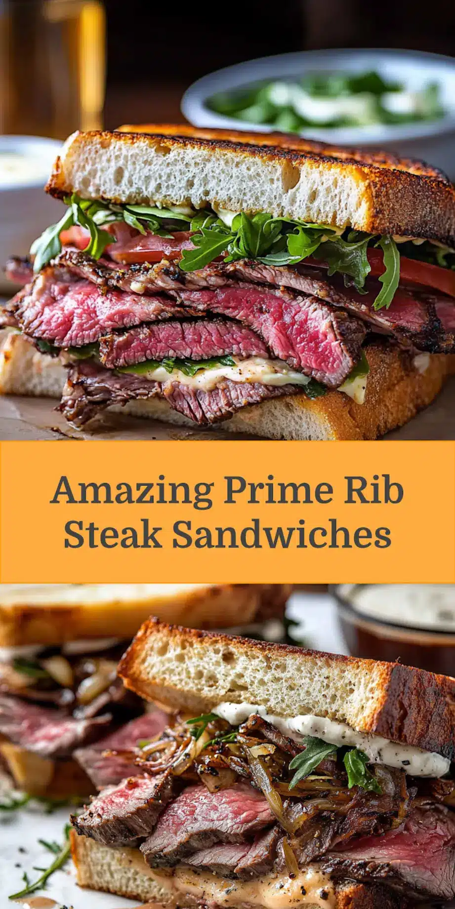 PRIME RIB STEAK SANDWICHES centered hero view, clean and uncluttered_pin