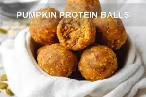 PUMPKIN PROTEIN BALLS on white napkin with warm natural light and soft shallow focus