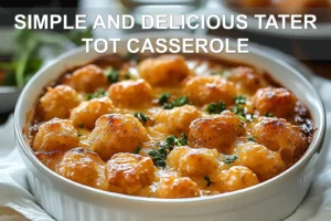 SIMPLE AND DELICIOUS TATER TOT CASSEROLE golden tater tots cheesy orzo broccoli herbs