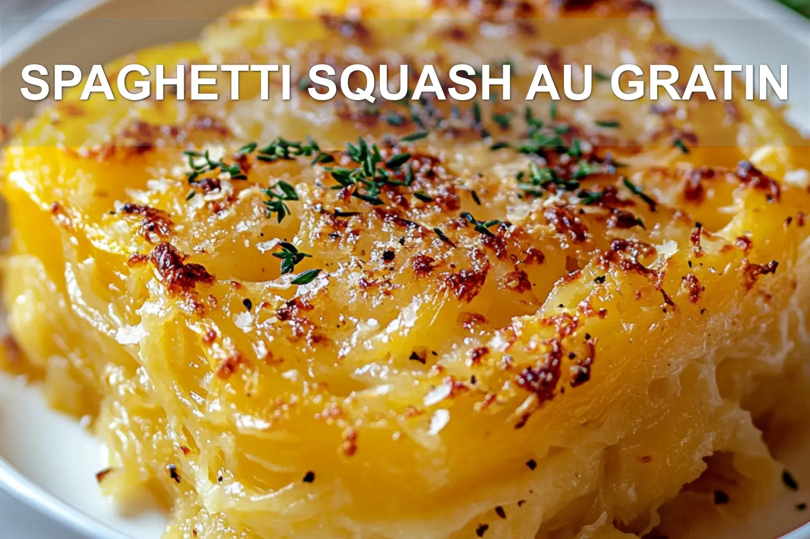 SPAGHETTI SQUASH AU GRATIN centered hero view, clean and uncluttered