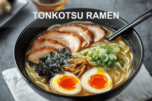 TONKOTSU RAMEN creamy milky broth with chashu soft-cooked egg and nori