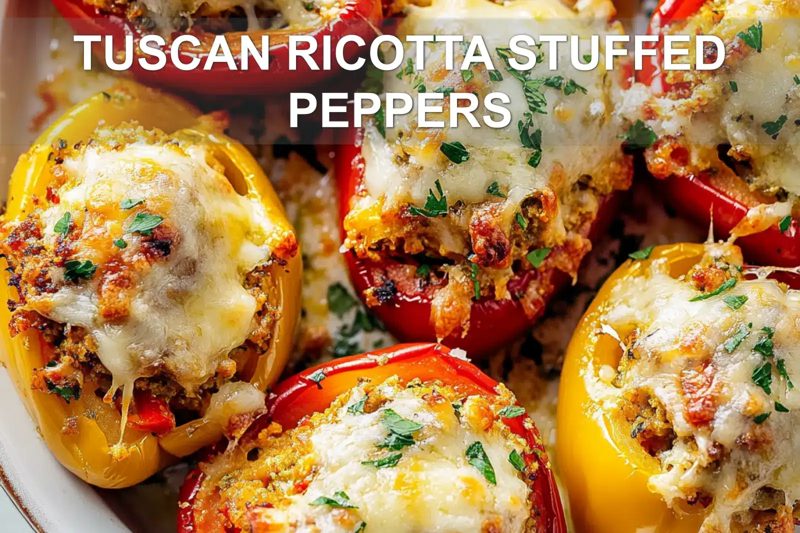Tuscan Ricotta Stuffed Peppers Recipe You'll Love 4 TUSCAN RICOTTA STUFFED PEPPERS centered hero view, clean and uncluttered