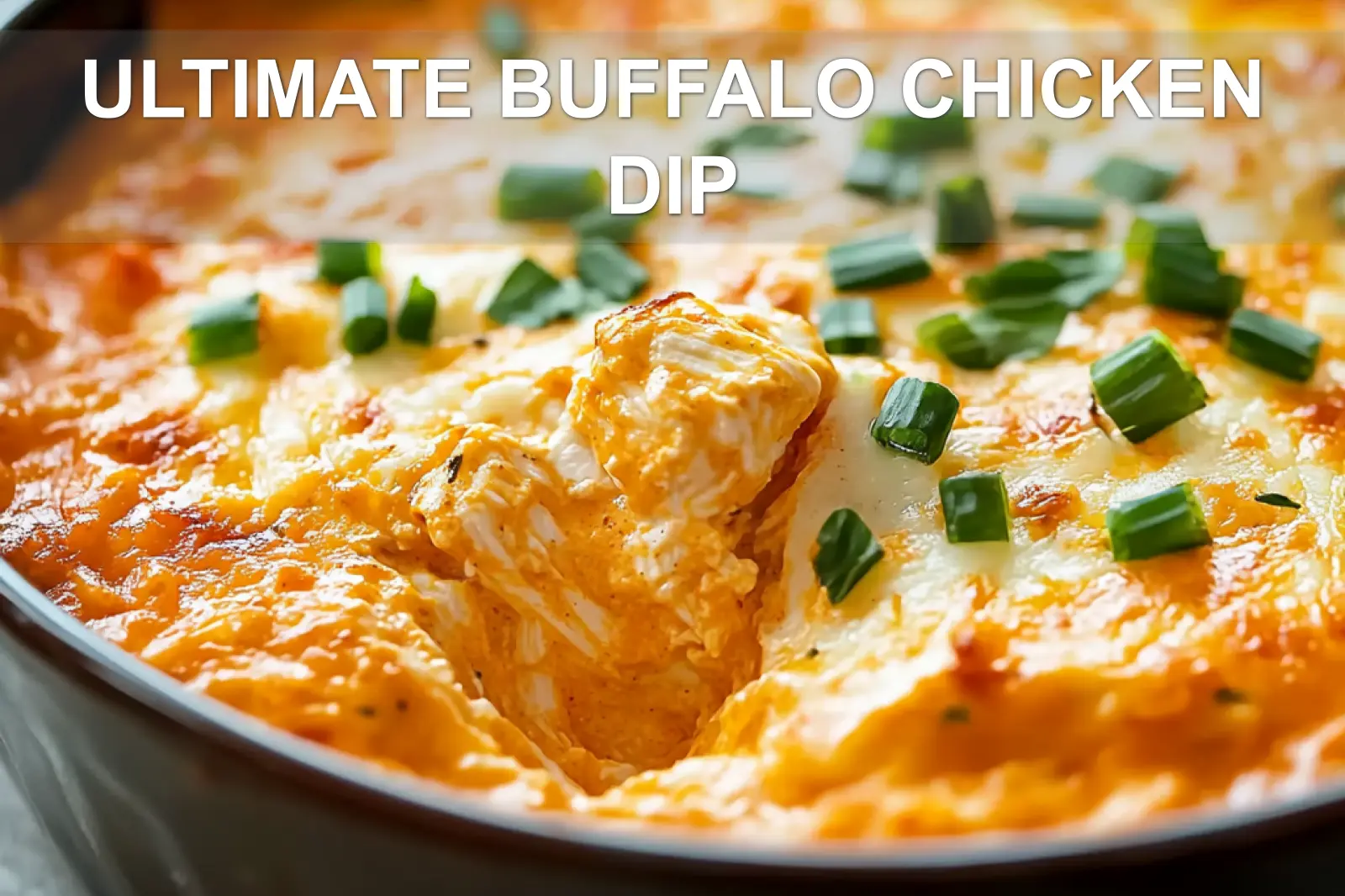 Creamy ultimate buffalo chicken dip with blue cheese crumbles, ready for dipping