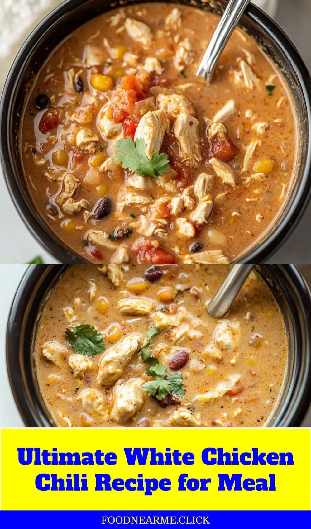 WHITE CHICKEN CHILI RECIPE centered hero view, clean and uncluttered_pin