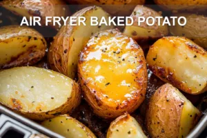 How to Make Perfect Air Fryer Baked Potato Easy AIR FRYER BAKED POTATO centered hero view, clean and uncluttered