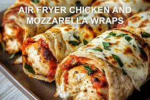 AIR FRYER CHICKEN AND MOZZARELLA WRAPS centered hero view, clean and uncluttered