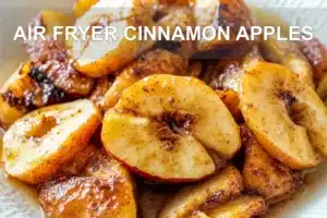 Easy and Irresistible Air Fryer Cinnamon Apples AIR FRYER CINNAMON APPLES centered hero view, clean and uncluttered