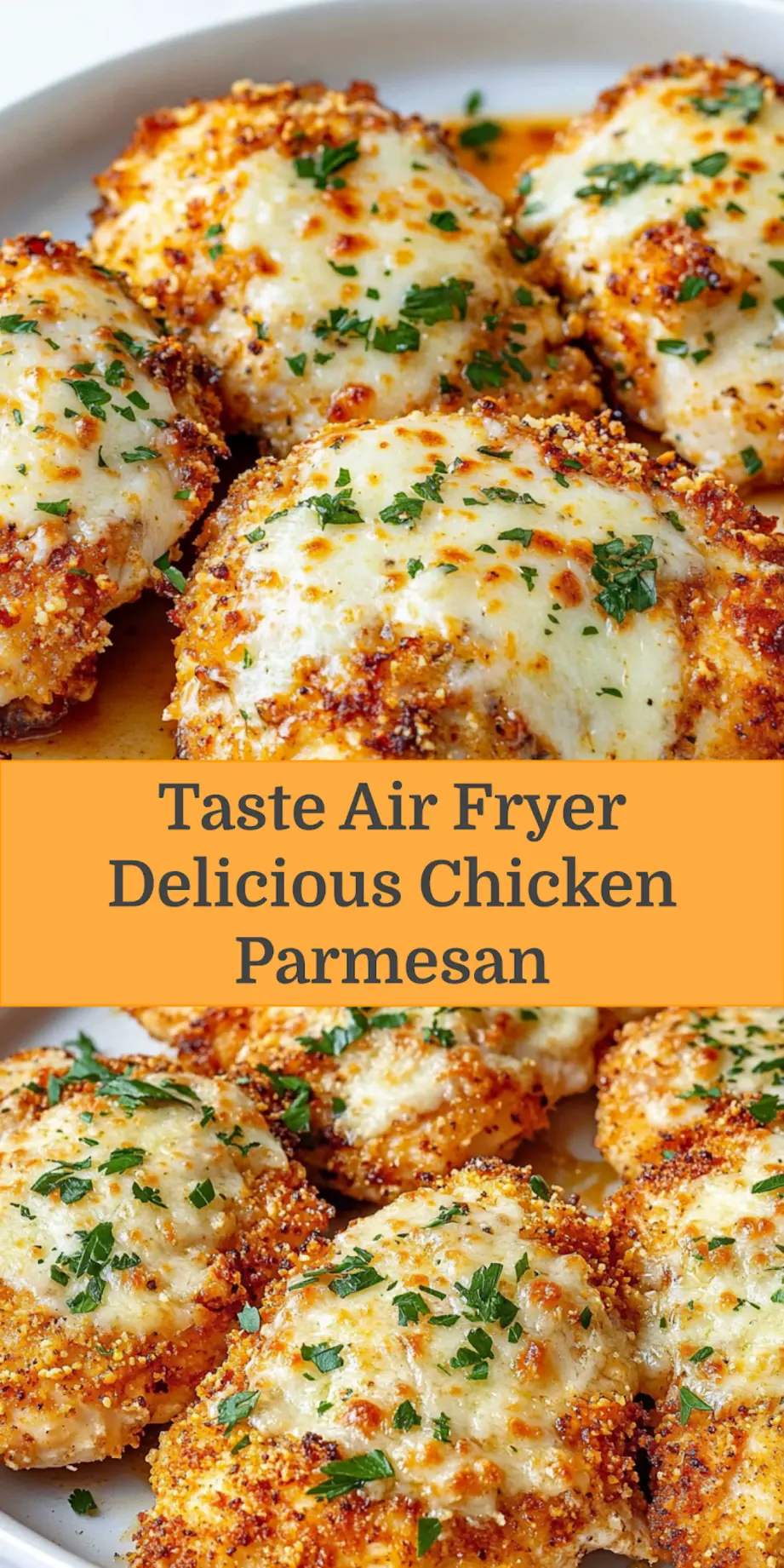 Pin-friendly image for Air Fryer Delicious Chicken Parmesan