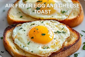 AIR FRYER EGG AND CHEESE TOAST centered hero view, clean and uncluttered
