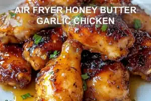 AIR FRYER HONEY BUTTER GARLIC CHICKEN centered hero view, clean and uncluttered