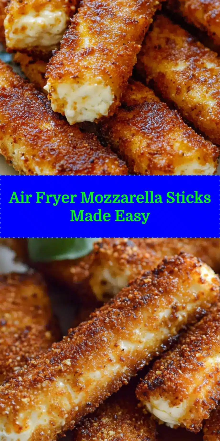 AIR FRYER MOZZARELLA STICKS centered hero view, clean and uncluttered_pin