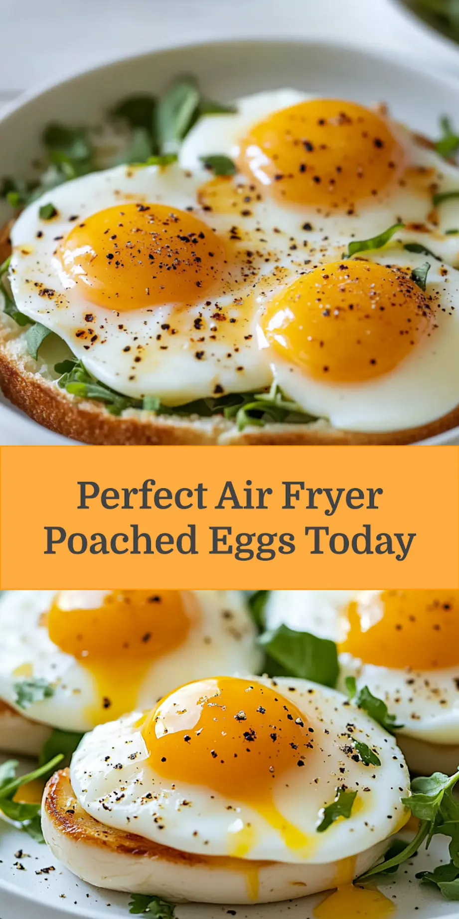 AIR FRYER POACHED EGGS centered hero view, clean and uncluttered_pin
