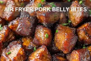 AIR FRYER PORK BELLY BITES centered hero view, clean and uncluttered