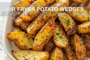 AIR FRYER POTATO WEDGES centered hero view, clean and uncluttered