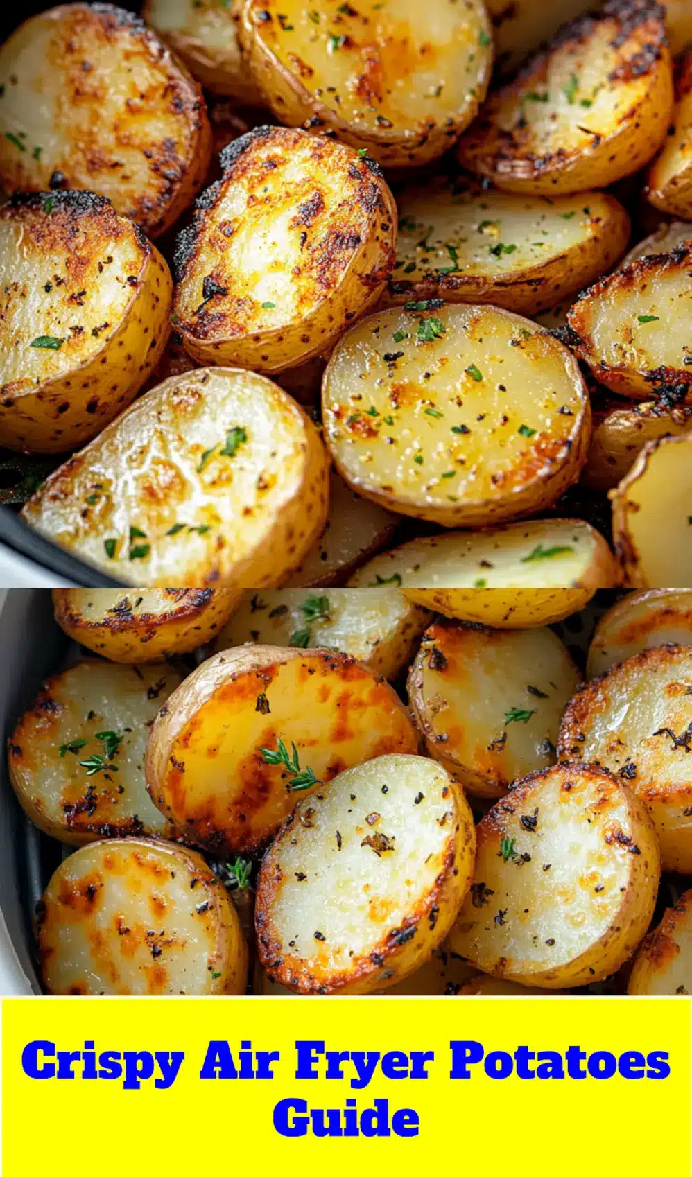 Close-up of golden brown Air Fryer Sliced Potatoes, ready to serve.