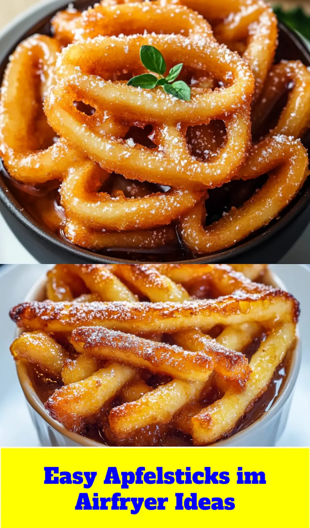 A final serving of crispy Apfelsticks im Airfryer, dusted with cinnamon sugar, ready to be enjoyed as a snack or dessert. Pin for later.