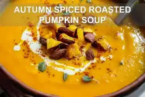 Autumn-Spiced Roasted Pumpkin Soup You Will Love AUTUMN SPICED ROASTED PUMPKIN SOUP centered hero view, clean and uncluttered
