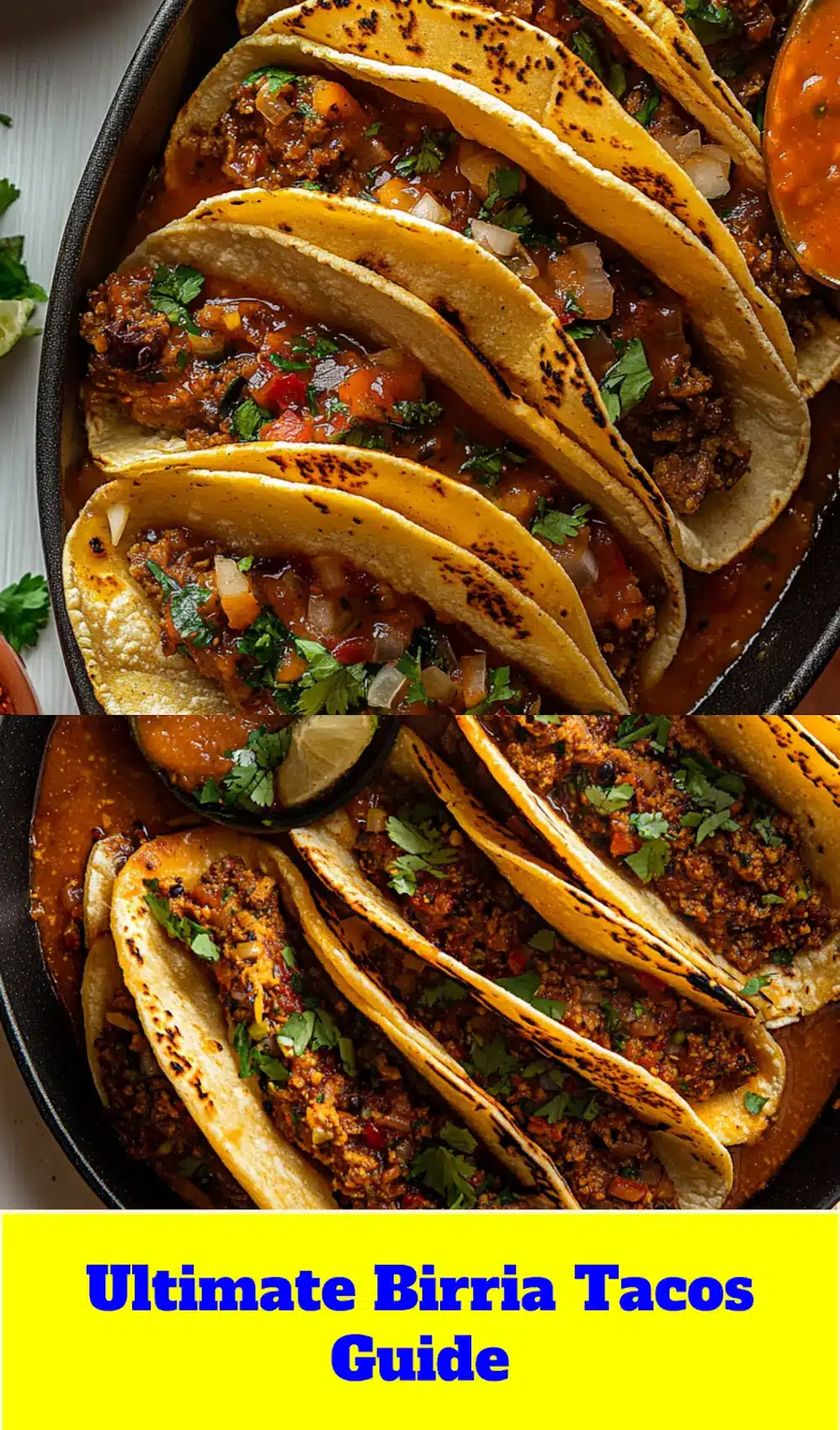A beautifully plated Birria Taco, showing its rich red color, crispy texture, and flavorful shredded beef, perfect for a Pinterest pin.