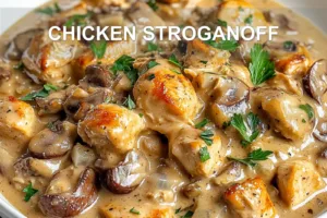 CHICKEN STROGANOFF centered hero view, clean and uncluttered