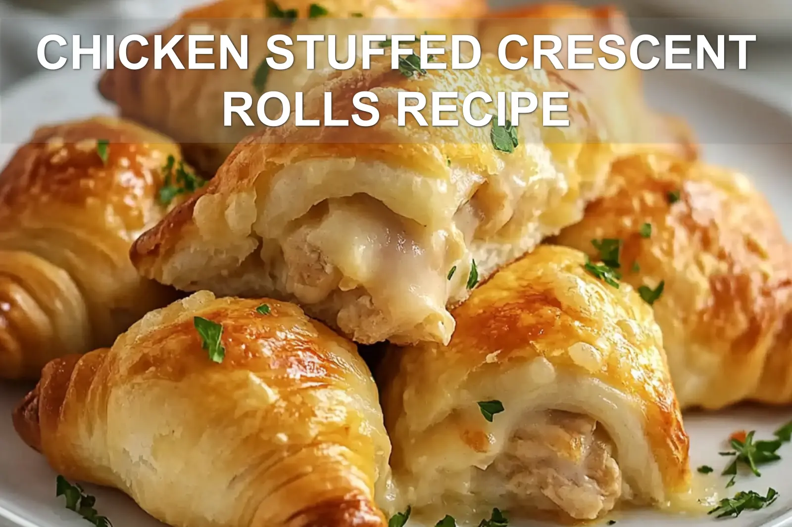 CHICKEN STUFFED CRESCENT ROLLS RECIPE centered hero view, clean and uncluttered