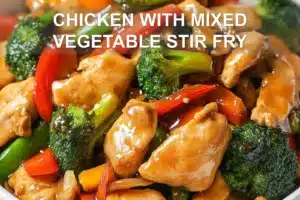 CHICKEN WITH MIXED VEGETABLE STIR FRY centered hero view, clean and uncluttered