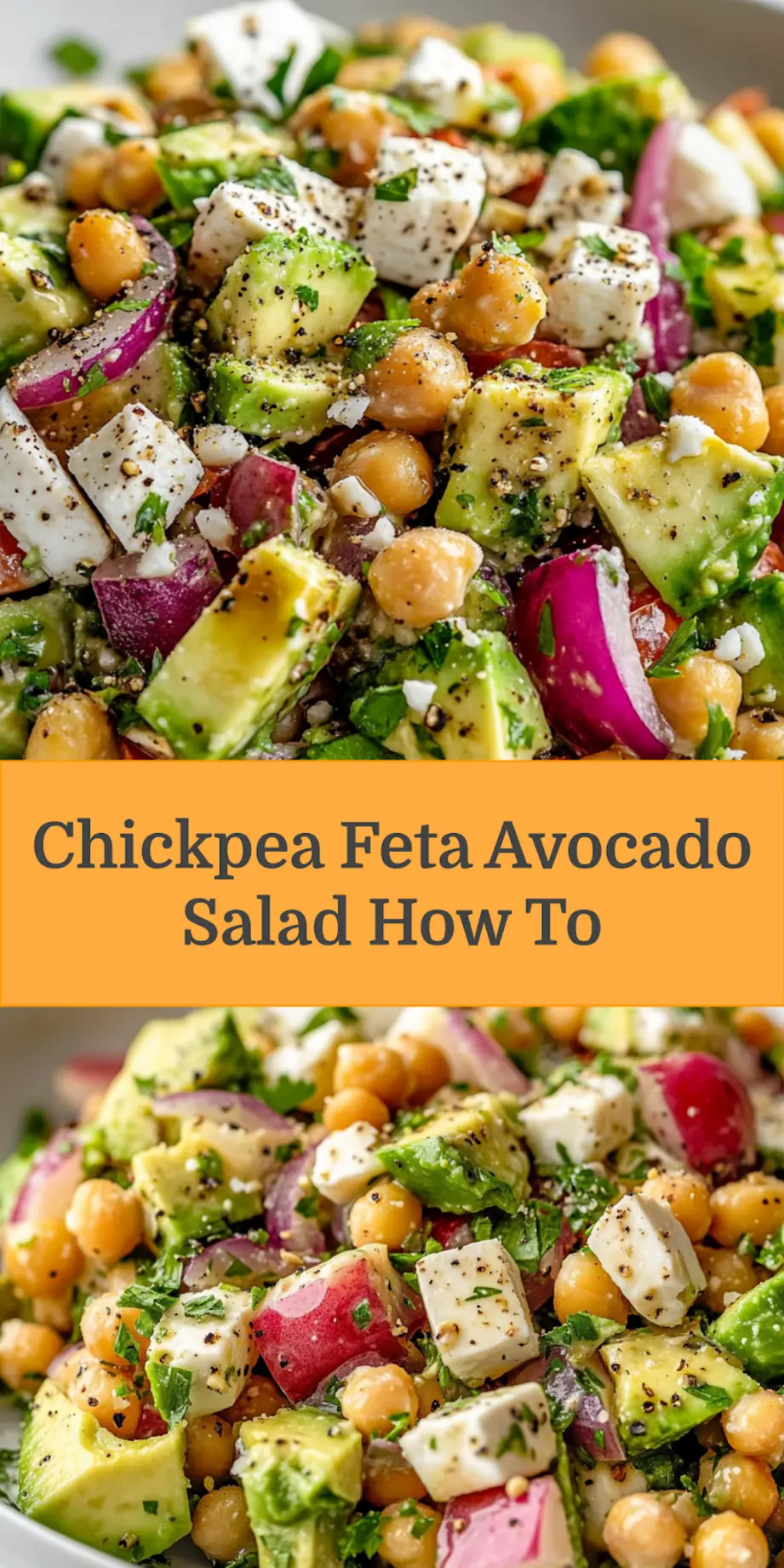 Vibrant Chickpea Feta Avocado Salad, ideal for a Pinterest graphic, showcasing fresh ingredients and a healthy meal idea.