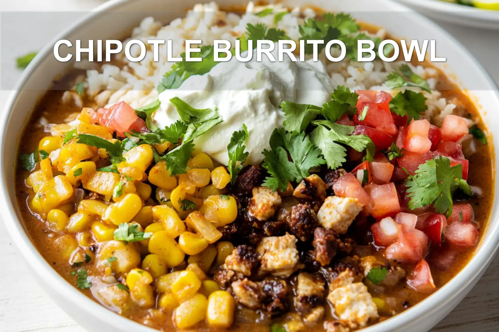 CHIPOTLE BURRITO BOWL centered hero view, clean and uncluttered