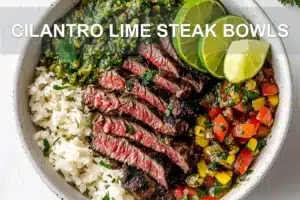 Cilantro Lime Steak Bowls Quick and Irresistible Dinner CILANTRO LIME STEAK BOWLS centered hero view, clean and uncluttered