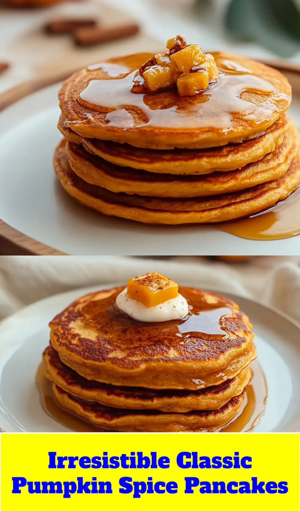 CLASSIC PUMPKIN SPICE PANCAKES centered hero view, clean and uncluttered_pin