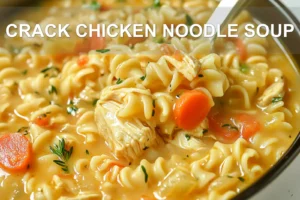 CRACK CHICKEN NOODLE SOUP centered hero view, clean and uncluttered