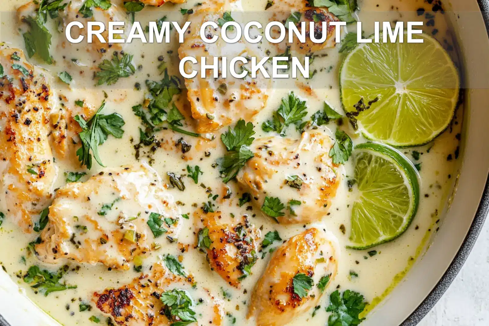 CREAMY COCONUT LIME CHICKEN centered hero view, clean and uncluttered