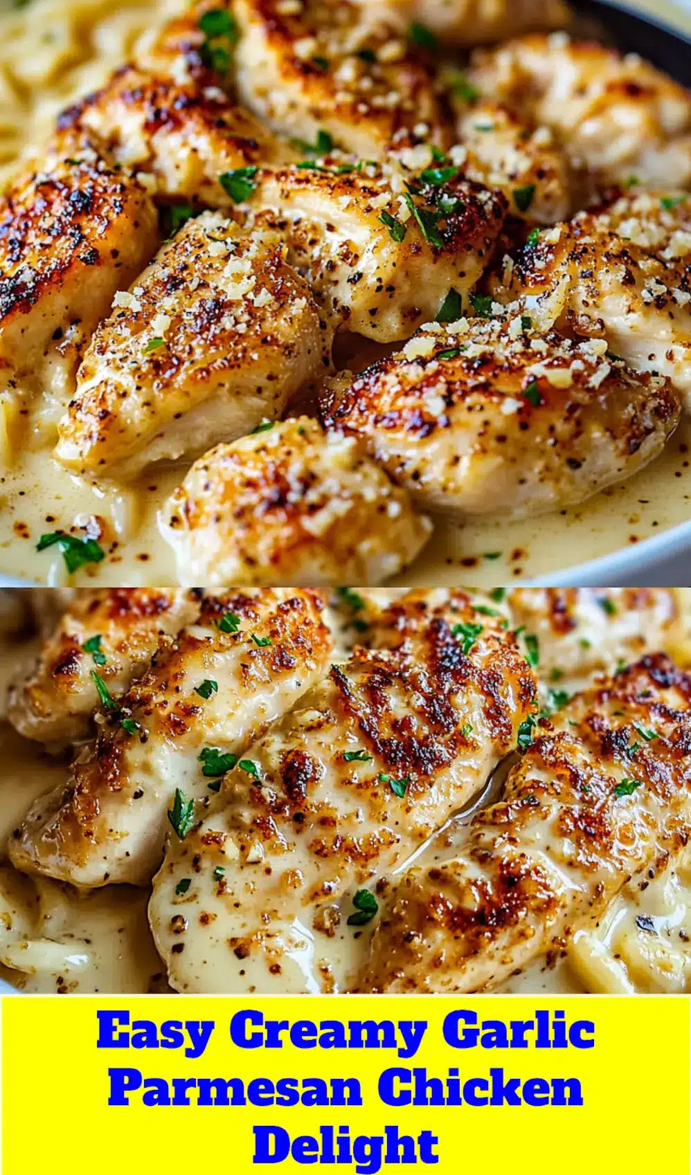 A perfectly plated Creamy Garlic Parmesan Chicken and pasta dish, ready for sharing on Pinterest.