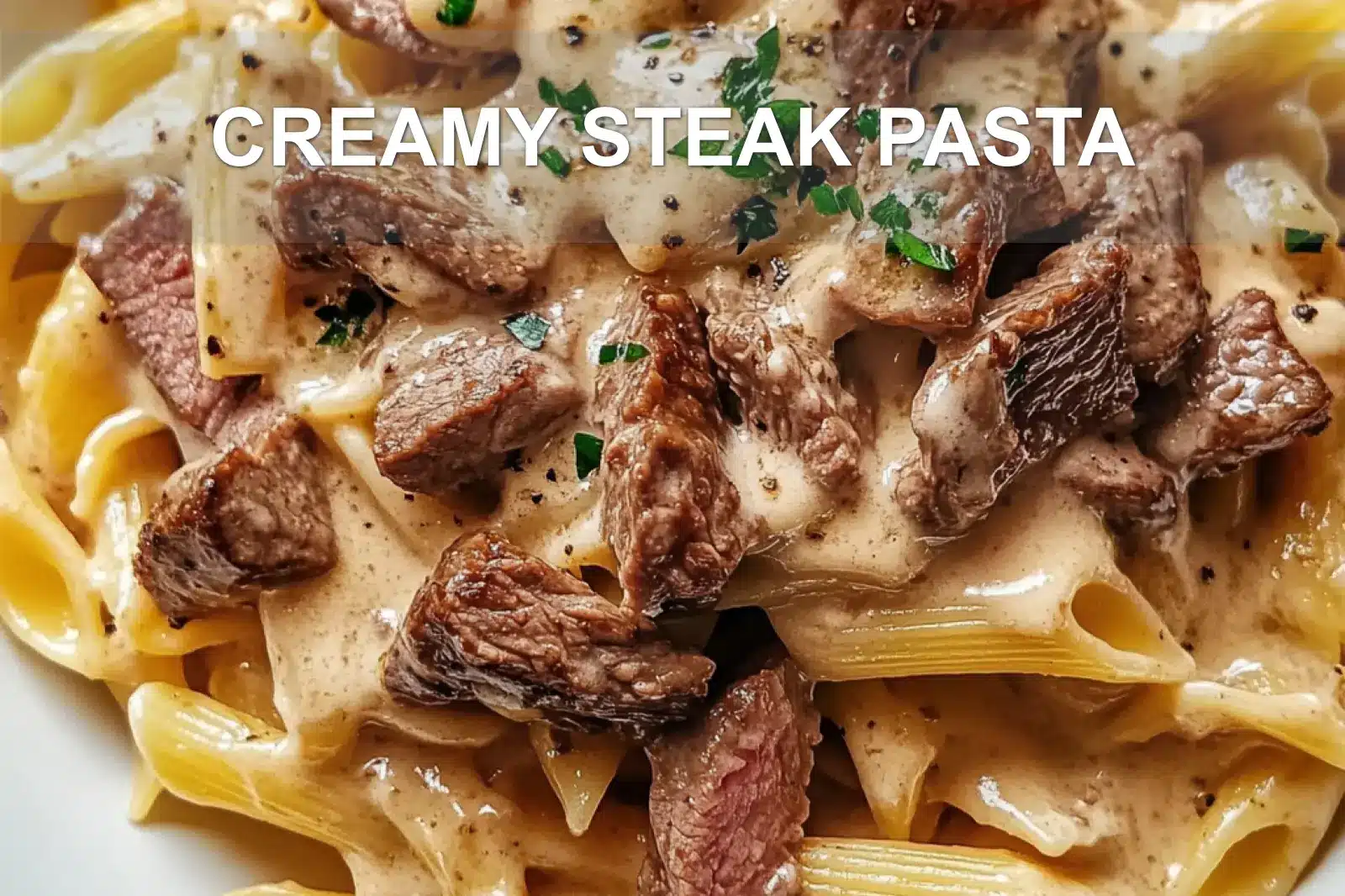 Creamy Steak Pasta: Easy and Irresistible Dinner Bliss 4 CREAMY STEAK PASTA centered hero view, clean and uncluttered