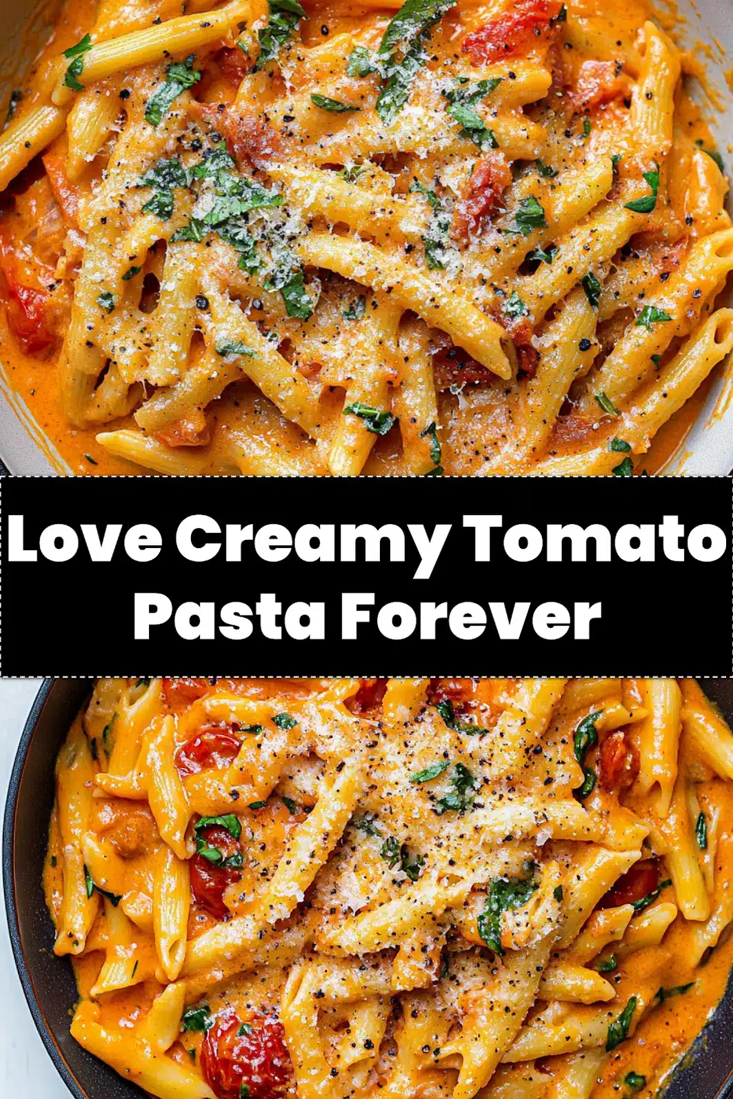 Creamy Tomato Pasta, a beautifully styled hero view, optimized for Pinterest, clean and uncluttered