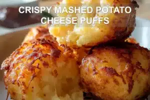 CRISPY MASHED POTATO CHEESE PUFFS centered hero view, clean and uncluttered
