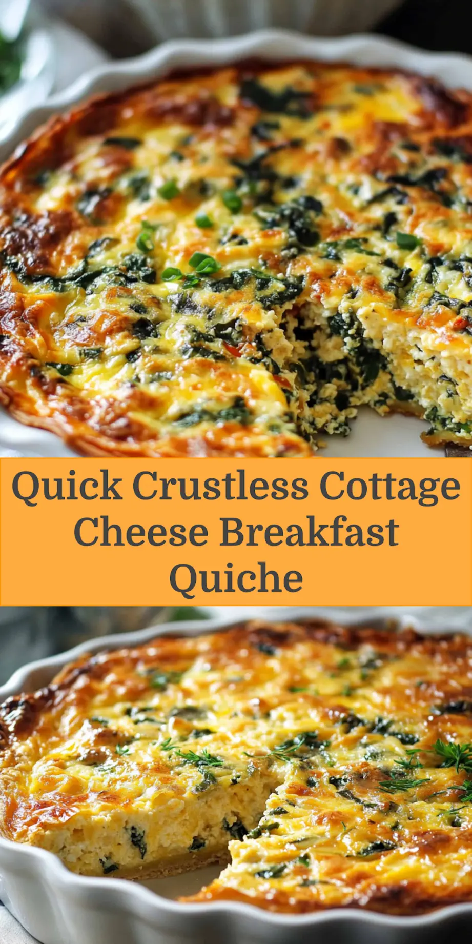 CRUSTLESS COTTAGE CHEESE BREAKFAST QUICHE centered hero view, clean and uncluttered_pin