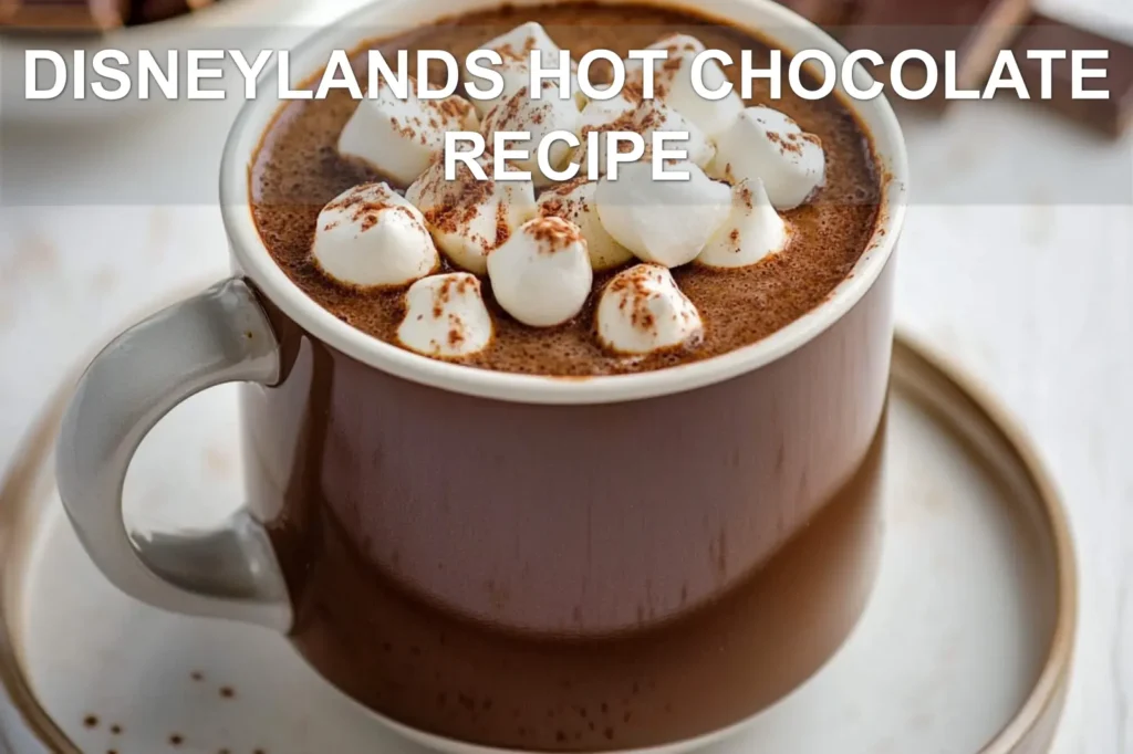 DISNEYLANDS HOT CHOCOLATE RECIPE centered hero view, clean and uncluttered