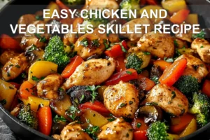 EASY CHICKEN AND VEGETABLES SKILLET RECIPE centered hero view, clean and uncluttered