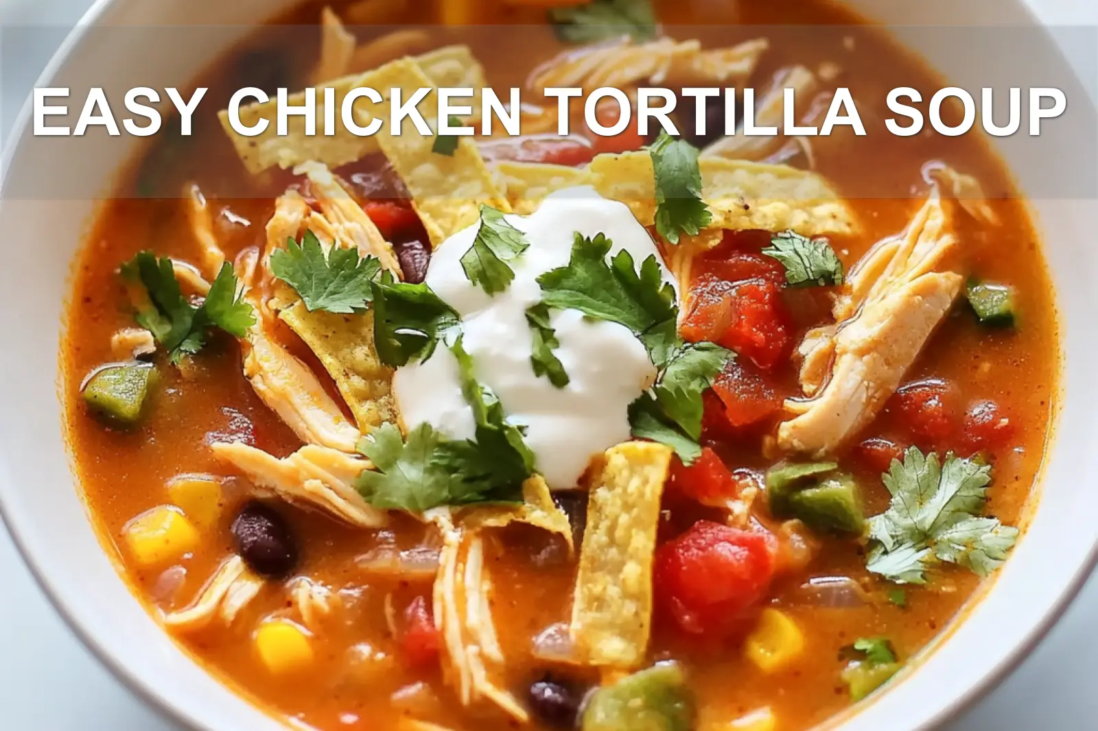EASY CHICKEN TORTILLA SOUP centered hero view, clean and uncluttered