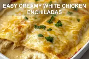 EASY CREAMY WHITE CHICKEN ENCHILADAS centered hero view, clean and uncluttered