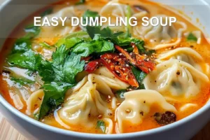 EASY DUMPLING SOUP centered hero view, clean and uncluttered